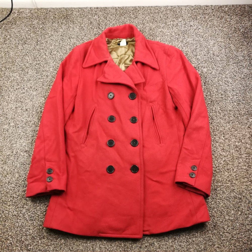 J. Crew Women's Vibrant Red Pea Coat Size M